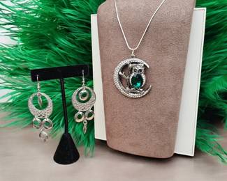 Celestial Night Owl With Round Filigree Drop Dangle Earrings