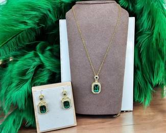 Emerald Cut Necklace Matching Earrings 