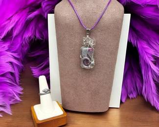 Fuchsite Wrapped Snake Necklace Ring