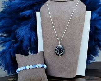 Blue Sandstone Tree Of Life Pendant Howlite Beaded Bracelet  Tested