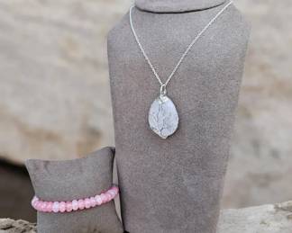 Rose Quartz Tree Of Life Necklace Beaded Bracelet  Tested