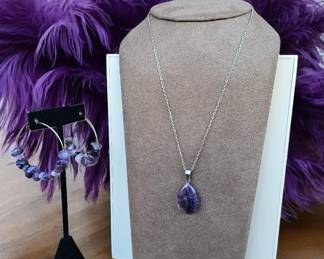 Chevron Amethyst Necklace Earrings  Tested