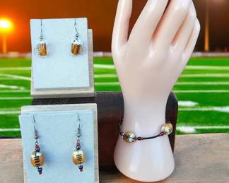 Football Beer  Lampworks Glass Bracelet  Earrings