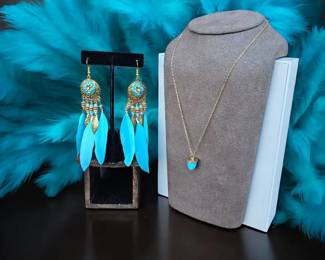 Feather Mandela Earrings With Necklace 