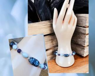 Snowflake Jasper Amethyst Bracelet  Sterling Silver  Tested