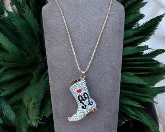 Cowgirl Rhinestone Boot Necklace 