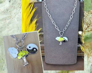 Y2K Chunky Necklace With Charms Mushroom  YingYang  Cloud