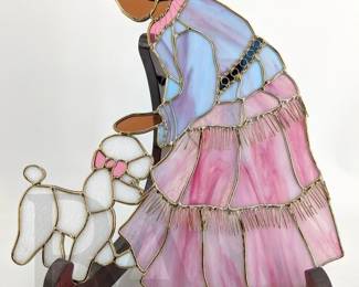 SLAG GLASS NATIVE WOMAN AND POODLE