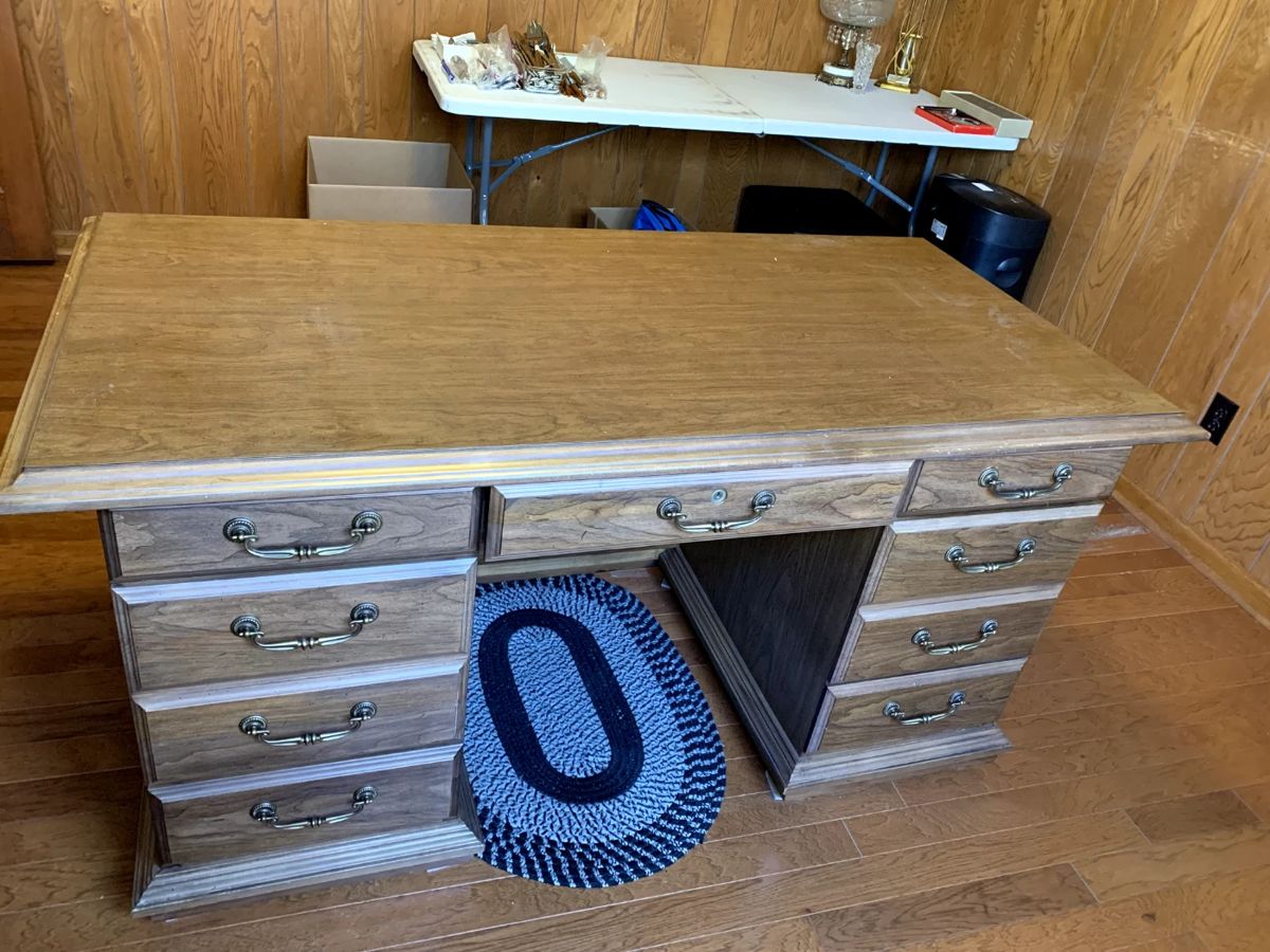 #2	desk with 8 drawers with nice back  60x32x30	 $75.00 
