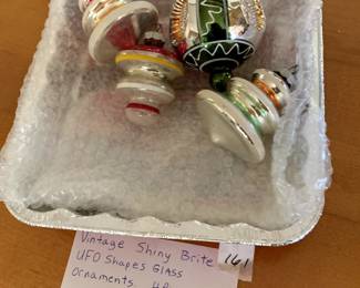 #161	Vtg. Shiny Brite Ornaments UFO Shapes Glass Ornaments - 4 piece	 $60.00 

