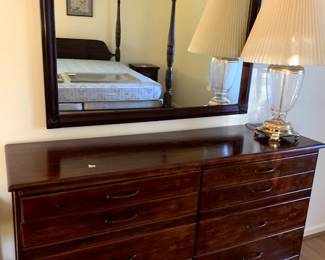 #96	Wood Dresser with  10 drawersh w/Mirror - You Move Downstairs - 58x17x38 - Mirror - 44x34	 $125.00 
