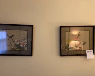 #101	Pair of Chinese Watercolor Silk Paintings Framed and Matted under Glass - sold as a pair	 $40.00 
