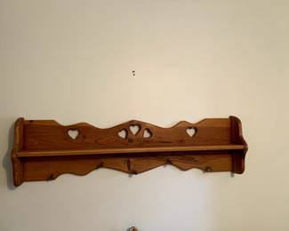 #89	pine Shelf w/hearts and 5 pegs - 44" wide	 $30.00 
