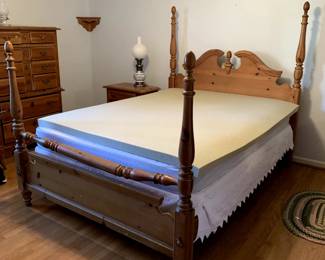 #90	Pine White Washed queen Headboard/Footboard and Mattress/Boxsprings - Upstairs You Move 	 $175.00 
