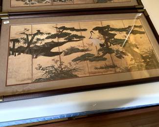 #80	Asian Framed and Matted Watercolor of Crane under Glass - 41x22	 $40.00 
