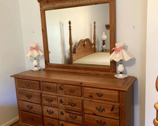 #87	Wood White Washed Pine Dresser w/12 Drawers & Mirror - Upstairs - You Move - 66x18x36  Mirror - 44x50	 $125.00 
