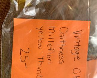 #123	Vintage Glass Caithness Millefiori Yellow Thimble	 $25.00 
