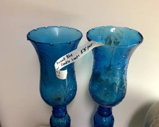 #204	Pair of Peacock Blue Imperial Hurricane Candle Lamp - 18" Tall	 $75.00 
