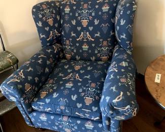 #188	Taylor King Blue Wingback Club Chair w/Birds and flowers 	 $65.00 

