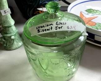#202	Uranium Glass Biscuit Jar w/lid - 7" Tall	 $24.00 
