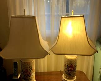 #102	Pair of Hand-Painted Iris Pattern Lamps - 28" Tall	 $100.00 
