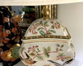 #132	Vintage Chinoiserie Birds Table Lamp Porcelain Brass Crackle Finish - 18" Tall	 $75.00 
