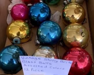 #159	Vtg. Shiny Brite Glass Balls Assorted Cikirs - 12 piece	 $50.00 
