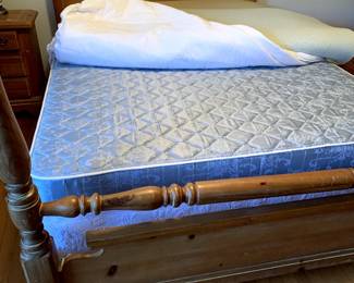 #90	Pine White Washed queen Headboard/Footboard and Mattress/Boxsprings - Upstairs You Move 	 $175.00 
