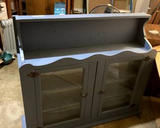 #211	Blue Painted Glass Front Cabinet 47x14x41	 $100.00 
