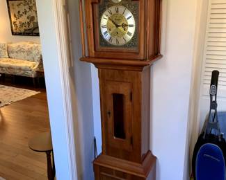#63	Grandmothers Wood Clock Tempus Fugit - w/pendulum - 17x10x70	 $175.00 

