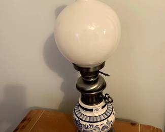 #91	Blue & White Ceramic Lamp w/white Globe - 25" Tall	 $25.00 
