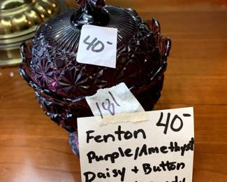 #181	Fenton Purple Daisy and Button Covered candy Dish - 2 piece 	 $40.00 
