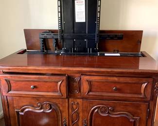 #45	Hekman Entr. Center w/Remote pop-up TV that stores inside w/2 drawers & 2 Doors - Holds 42" Flat Screen w/speakers or 50" Flat Screen with out speakers	 $125.00 
