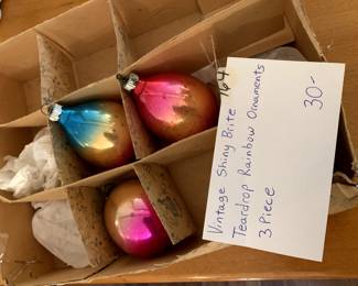 #164	Vtg. Shiny Brite Tear Drop Rainbow Ornaments - 3 piece 	 $30.00 
