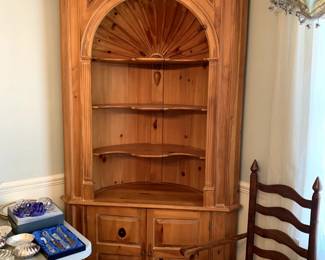 #44	Pine White Washed Corner Cabinet w/3 Wood Shelves & 2 Wood Doors & 1 Shelf - 45x24x88 - One piece and You Move 	 $175.00 
