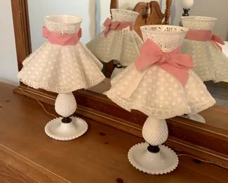 #88	Pair of Small White Hobnail Lamps - 16" Tall	 $30.00 
