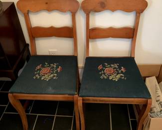 #64	set of 2 Needlepoint Cushion Odd Dining Chairs	 $60.00 
