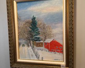 #267	C.R. Mitchell Acrylic Painting 18x22 Storm Storm Red Barn 	 $40.00 

