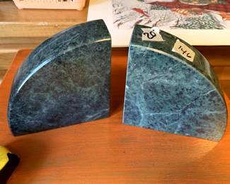 #146	Set of Verdi Green marble Bookends - 5.5" tall	 $20.00 
