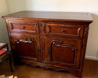 #45	Hekman Entr. Center w/Remote pop-up TV that stores inside w/2 drawers & 2 Doors - Holds 42" Flat Screen w/speakers or 50" Flat Screen with out speakers	 $125.00 
