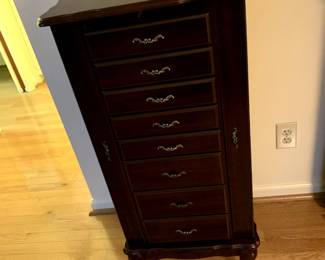 #92	Powell Jewelry Armoire w/sides open and Flip-top w/mirror and 8 drawers - You Move downstairs - 18x15x41	 $75.00 
