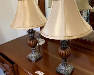 #59	Pair of Short Table Lamps w/Brown Center - 17" Tall	 $30.00 
