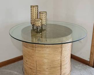 Round Rattan Glass Side Table