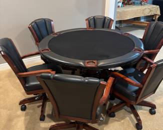 Poker table/reversible dining room table, American Heritage Billiards. 6 swivel hydraulic chairs 