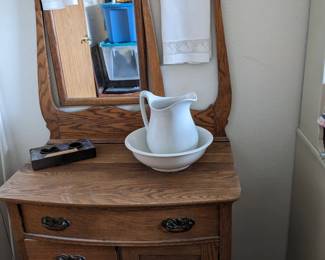 Old Wash Stand with Ironstone