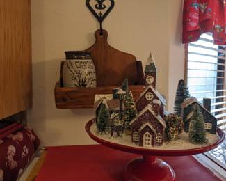 Old Christmas, Wild Rice Crock. Old wood wall box
