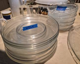 Clear glass dessert plates.