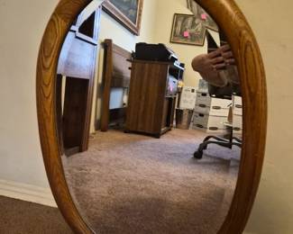 Vintage Oak Wall Mirror with Beveled Edge