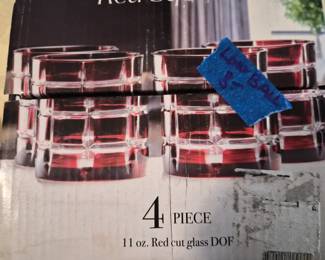 New Red Square & Clear Lowball Glasses - set of 4