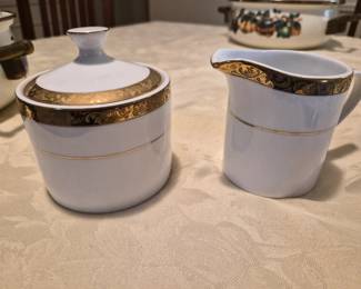 Sango Empress Gold creamer and covered sugar bowl set. 